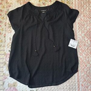 NWT Liz Claiborne Black Dotted Blouse Womens size large